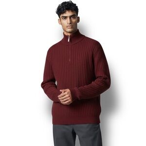 Merona Mens 1/4 Zip Mock Neck Pullover Sweater, Wine, size L